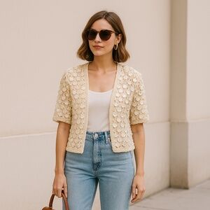 Vintage Robinson’s Hand-Decorated Sequin Cardigan – Made in Hong Kong, 100% wool